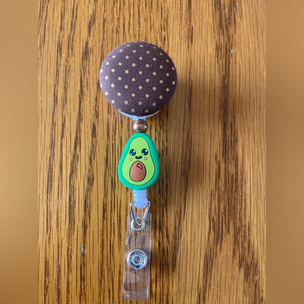 Avocado with Brown Pearl Bead Interchangeable Badge Reel